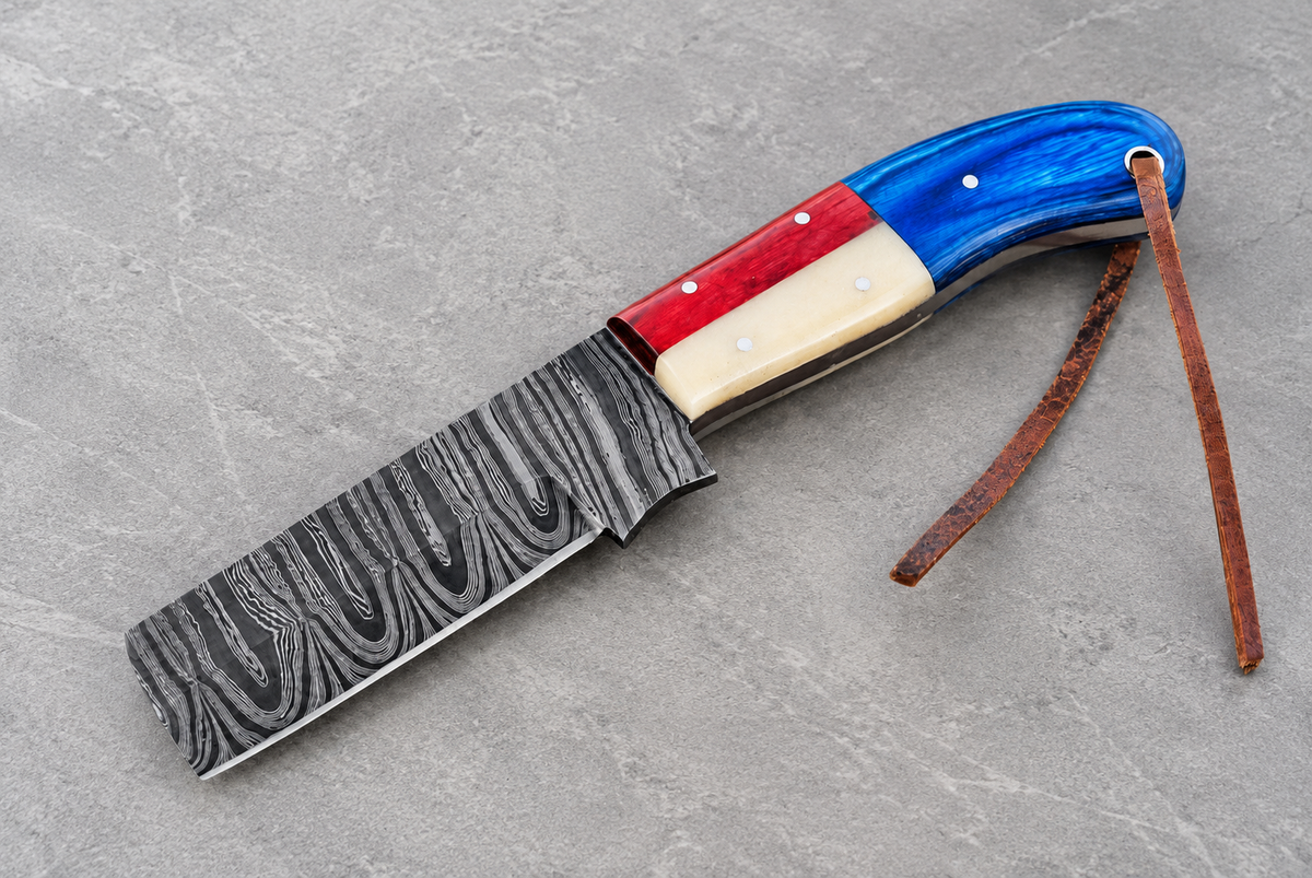 Heritage Trail 512-Layer Damascus Steel Utility Knife with Wood & Bone Handle