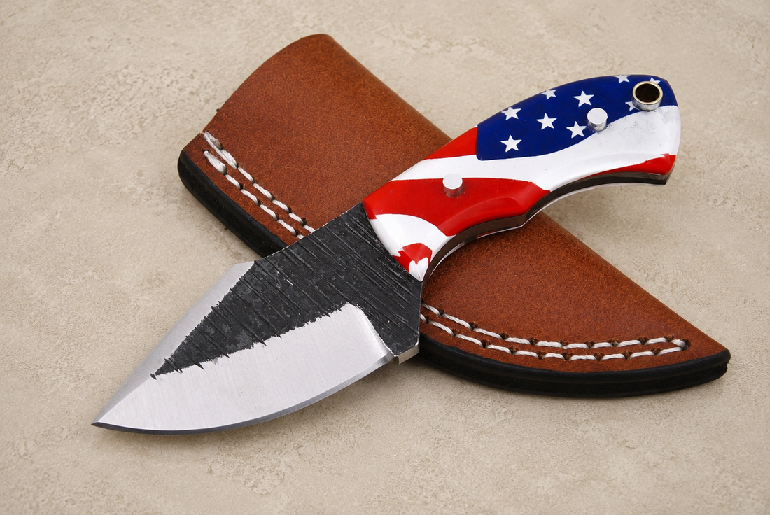 Patriot Forge Hand Forged High Carbon Steel Utility Knife with American Flag Handle & Leather Sheath