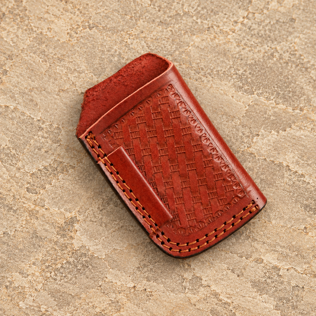 Handmade Genuine Leather Belt Pouch – Tooled Vertical Belt Holder