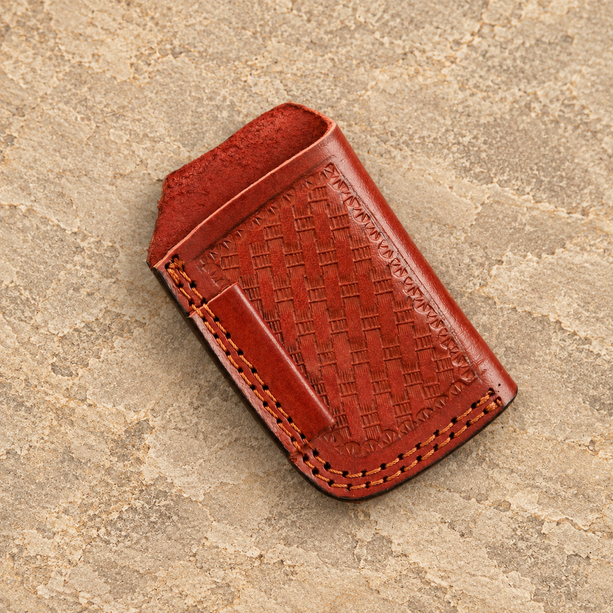 Handmade Genuine Leather Belt Pouch – Tooled Vertical Belt Holder