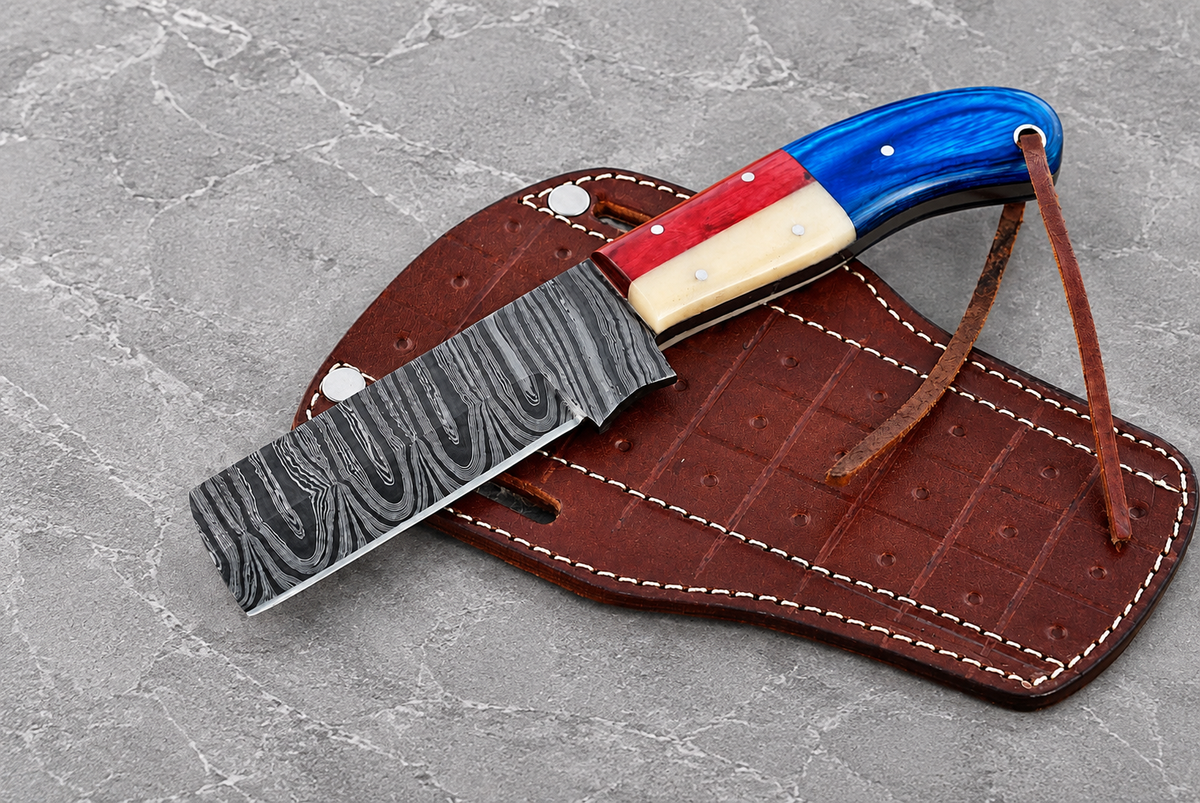 Heritage Trail 512-Layer Damascus Steel Utility Knife with Wood & Bone Handle
