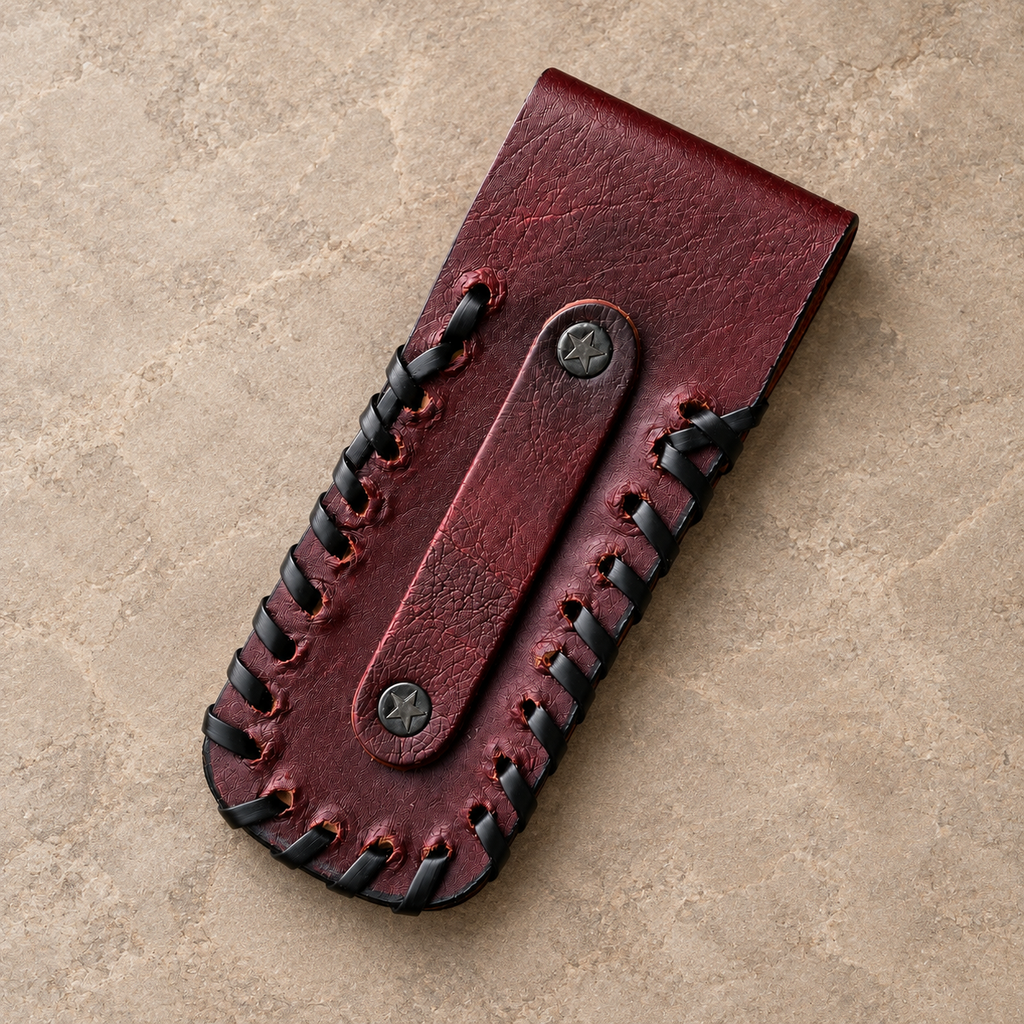 Stag Ridge Horizontal Leather Sheath – Hand-Engraved Fixed Blade Belt Cover