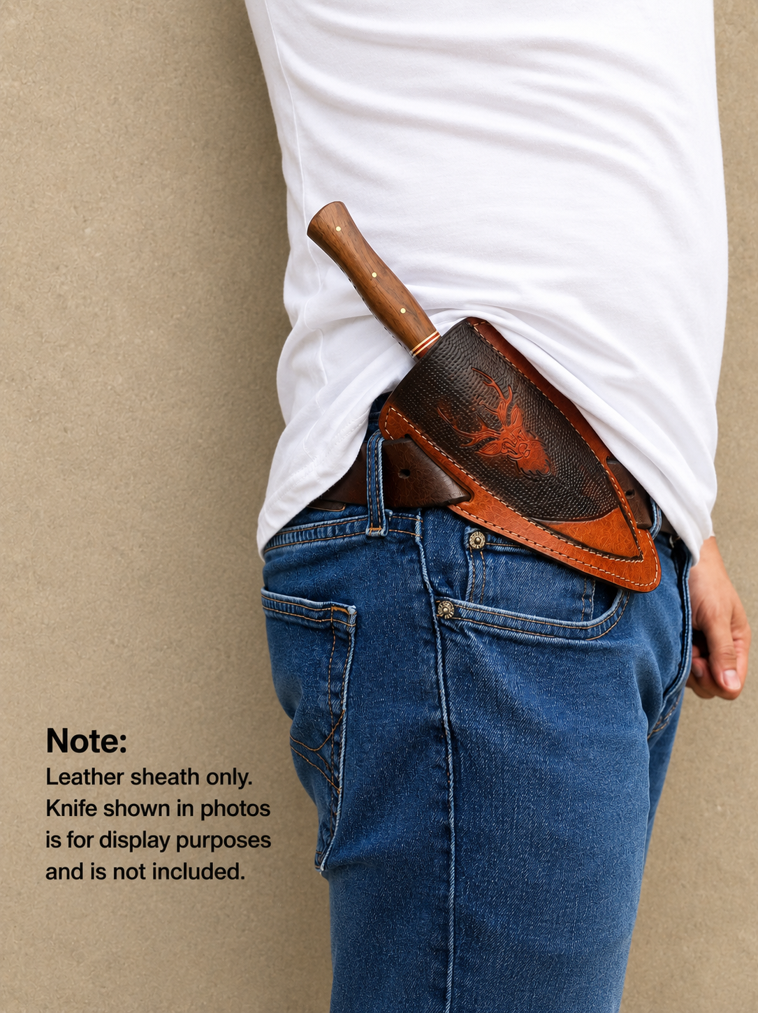 Stag Ridge Horizontal Leather Sheath – Hand-Engraved Fixed Blade Belt Cover