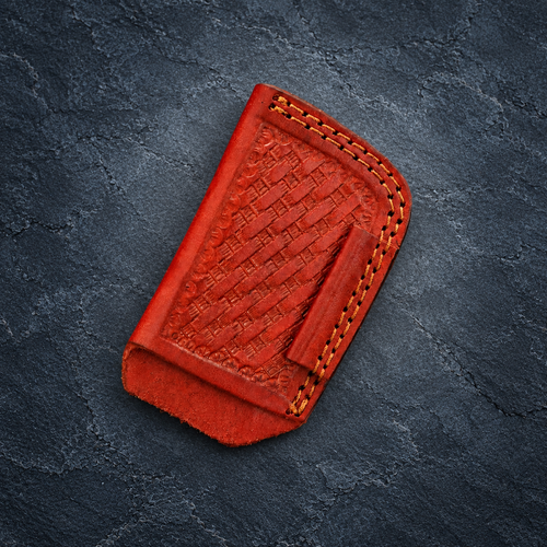 Handmade Genuine Leather Belt Pouch – Tooled Vertical Belt Holder