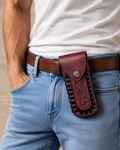Stag Ridge Horizontal Leather Sheath – Hand-Engraved Fixed Blade Belt Cover