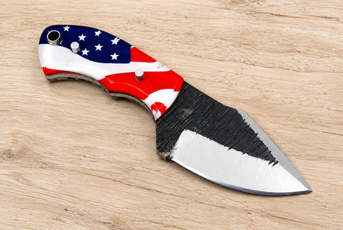 Patriot Forge Hand Forged High Carbon Steel Utility Knife with American Flag Handle & Leather Sheath