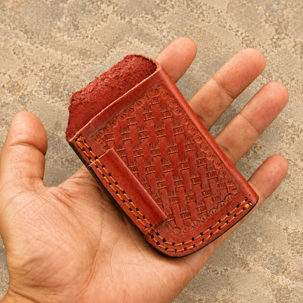 Handmade Genuine Leather Belt Pouch – Tooled Vertical Belt Holder