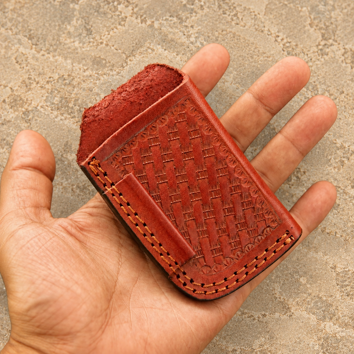 Handmade Genuine Leather Belt Pouch – Tooled Vertical Belt Holder