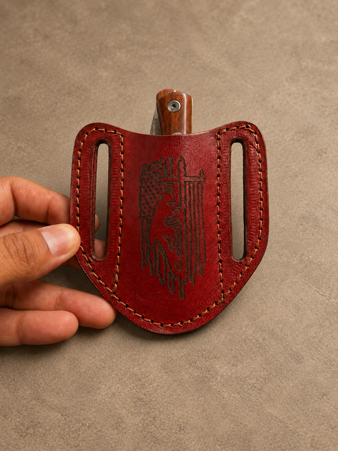 Handmade Genuine Leather Horizontal Belt Pouch – Hand-Engraved Tool Holder