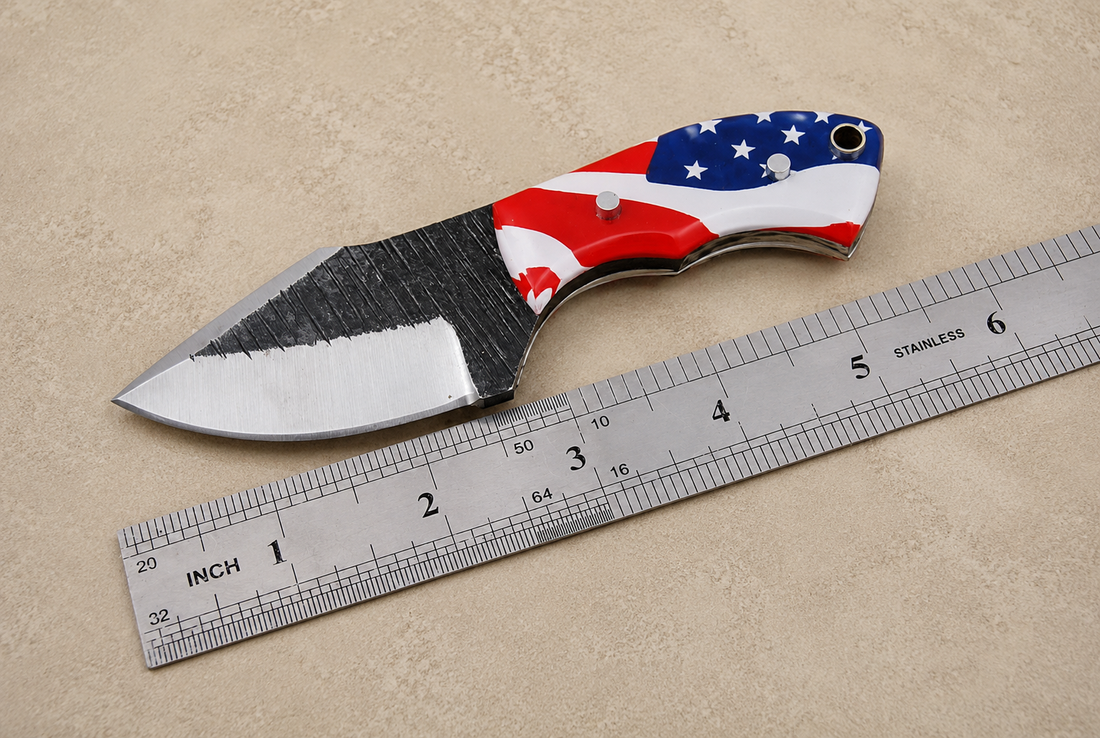 Patriot Forge Hand Forged High Carbon Steel Utility Knife with American Flag Handle & Leather Sheath