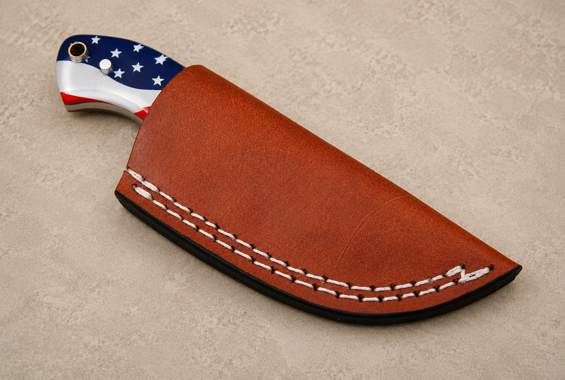Patriot Forge Hand Forged High Carbon Steel Utility Knife with American Flag Handle & Leather Sheath