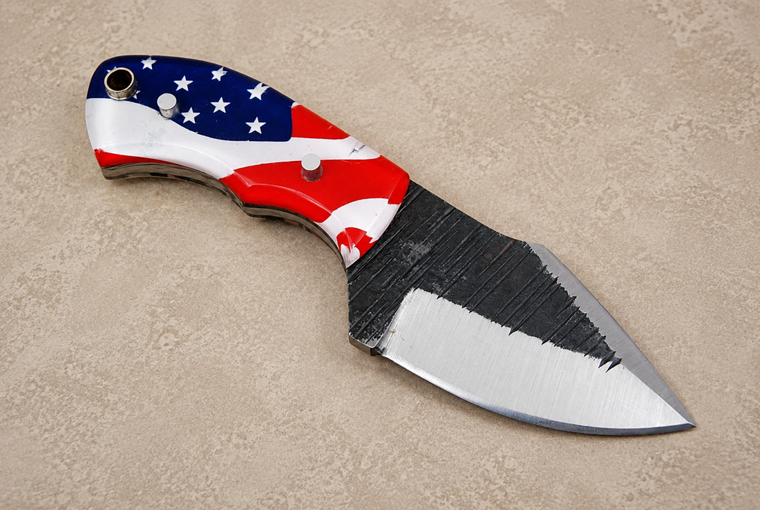 Patriot Forge Hand Forged High Carbon Steel Utility Knife with American Flag Handle & Leather Sheath